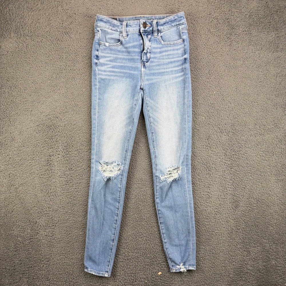 American Eagle The Dream Jean Hi-Rise Jegging‎ Light Wash Distressed 00 Regular